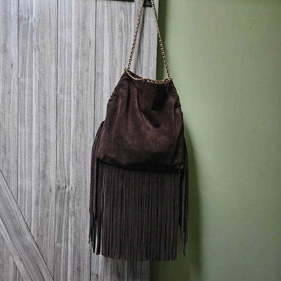 Veronica Beard Large Suede Fringe Slouch Shoulder Bag - Picture 2 of 16